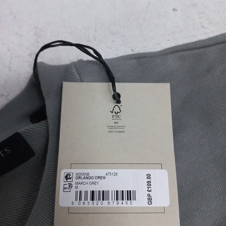 ALLSAINTS ORLANDO CREW SWEATSHIRT – GREY – UK MEDIUM