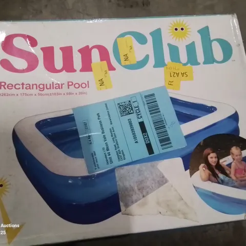 BOXED SUNCLUB RECTANGULAR INFLATABLE SWIMMING POOL 262CM X 175CM X 50CM 