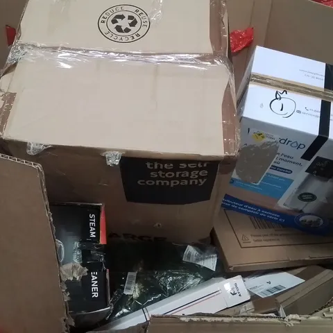 PALLET OF ASSORTED HOUSEHOLD GOODS AND PRODUCTS TO INCLUDE;STEAMER,COUNTERTOP WATER UNIT,RETRACTABLE SAFETY GATE