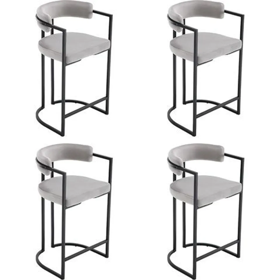 Boxed Set of 2 Velvet Bar Stools, Modern and Simple Design Counter Stools with Metal Legs, Gray