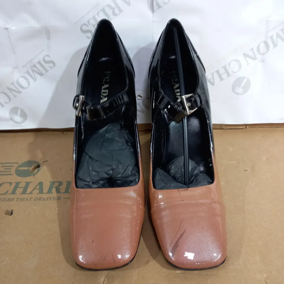 PRADA PATENT LEATHER HEEL MARY JANE SHOES SIZE EU 36.5