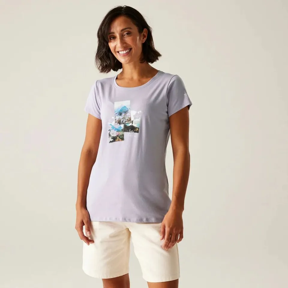 BRAND NEW REGATTA WOMENS BREEZED V SHORT SLEEVE T-SHIRT IN WISTERIA - UK 18