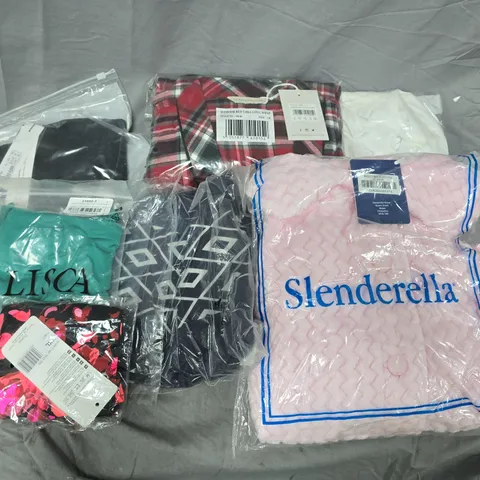 APPROXIMATELY 20 ASSORTED CLOTHING ITEMS IN VARIOUS COLOURS, SIZES, AND STYLES TO INCLUDE BRANDS SUCH AS SLENDERELLA, CYBER JAMMIES, LISCA, ETC