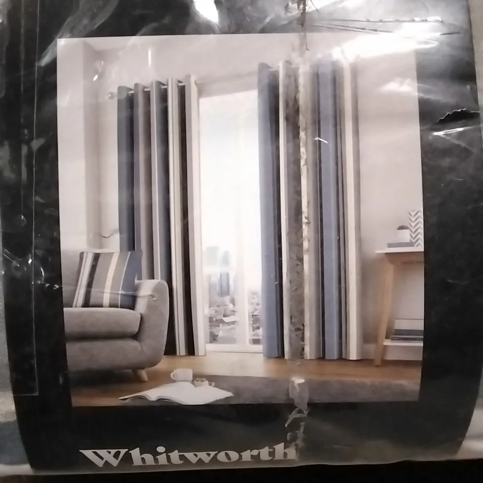 BAGGED WHITWORTH STRIPE COTTON SHEER CURTAIN PAIR - 228 X 228CM