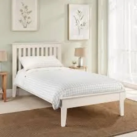 BOXED JULIAN BOWEN SALERNO SHAKER SINGLE BED FRAME - IVORY/OAK (2 BOXES)