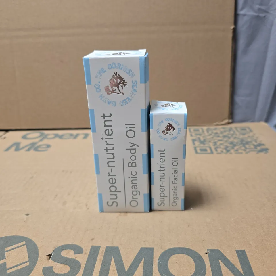 2 X THE CORNISH SEAWEED BATH COMPANY: ORGANIC BODY OIL + FACE OIL BOXED