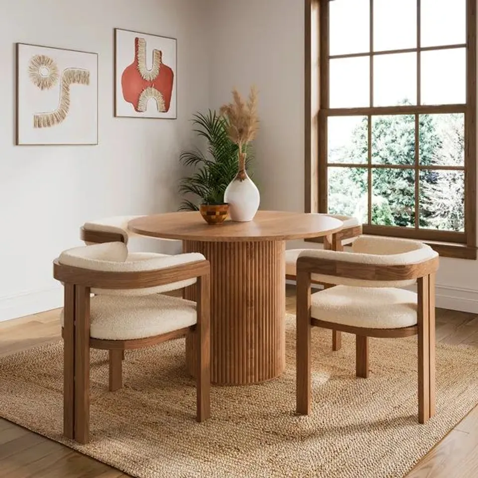 BOXED AMARI 4 SEATER ROUND DINING TABLE - DARK STAINED WOOD (2 BOXES)