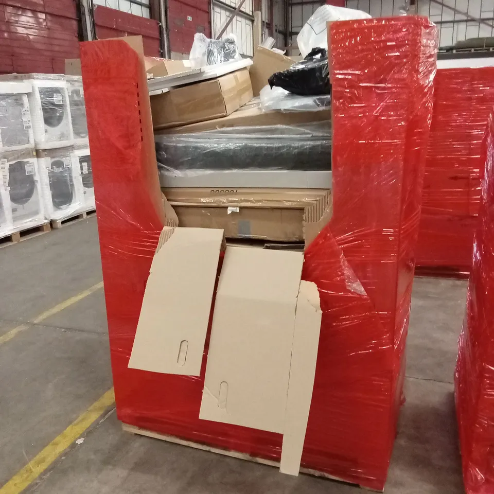 PALLET OF ASSORTED HOUSEHOLD GOODS AND PRODUCTS TO INCLUDE; YOGA MAT, BLINDS, BLADELESS CEILING FLUSH MOUNT ETC