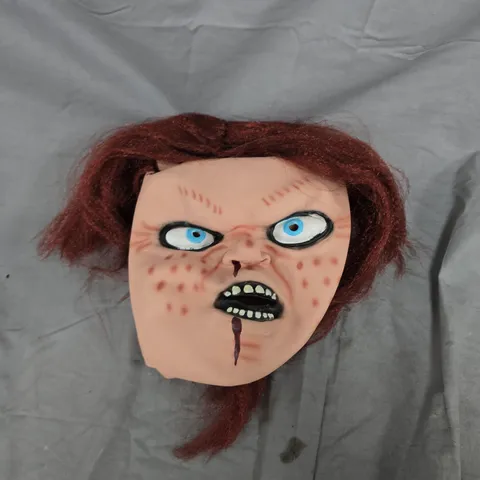 HORROR PROP HEAD MASK WITH BROWN HAIR