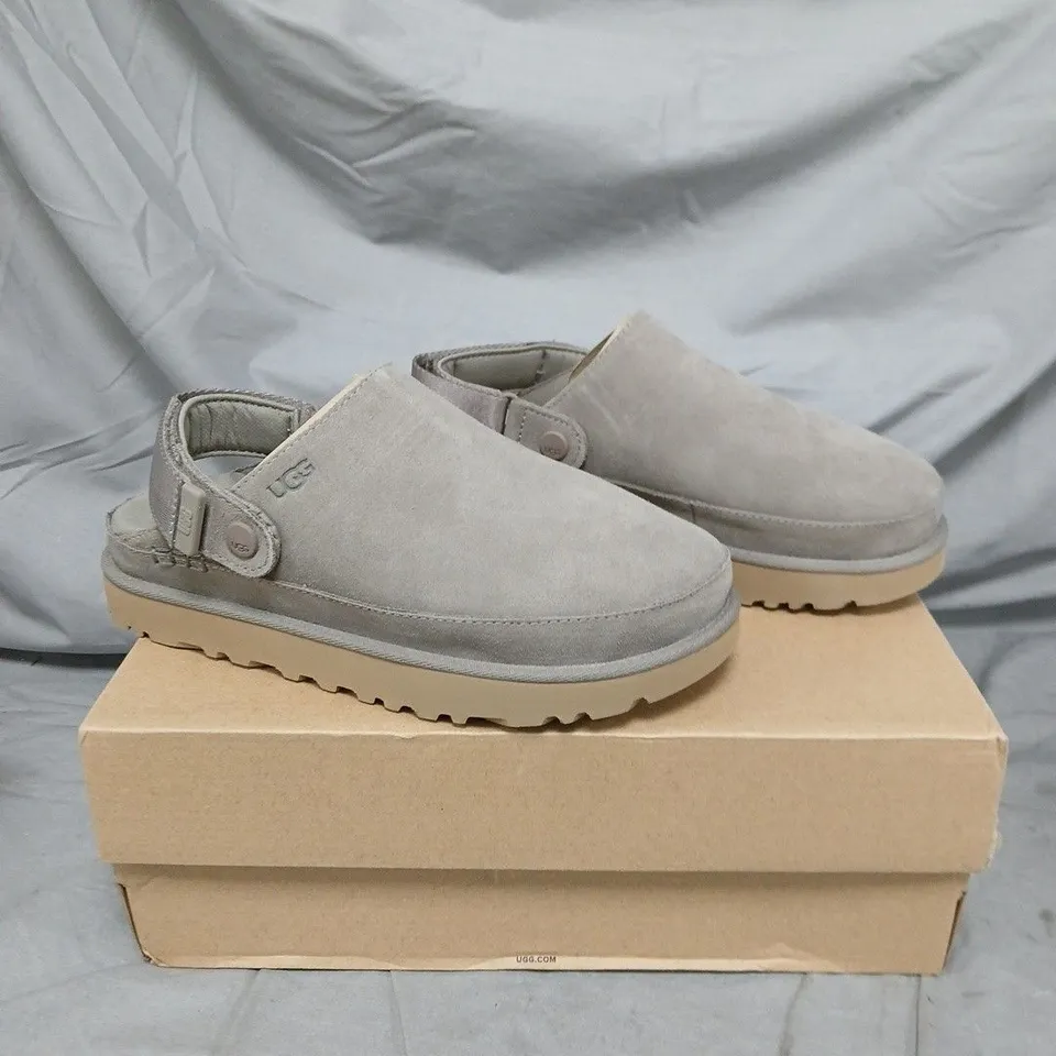UGG GREY SUEDE SHOES WITH BACK STRAP – SIZE 6
