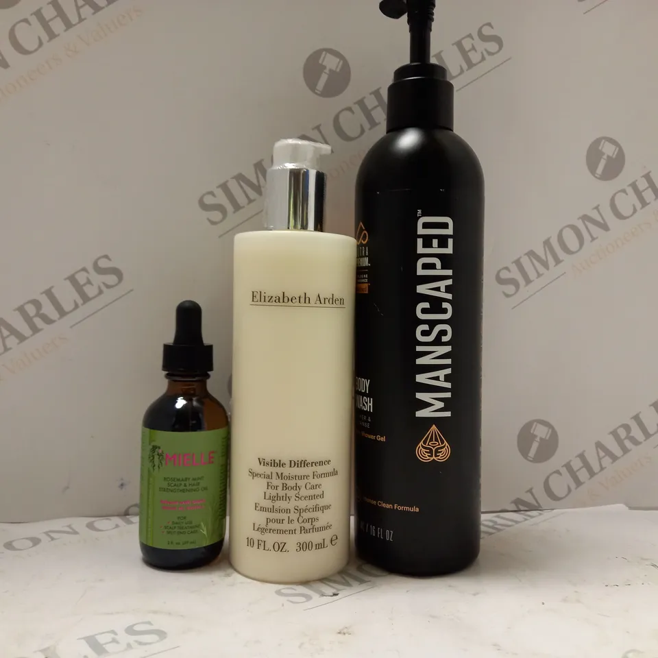 BOX OF APPROXIMATELY 20 ASSORTED COSMETIC PRODUCTS TO INCLUDE MANSCAPED, ELIZABETH ARDEN, MIELLE, ETC