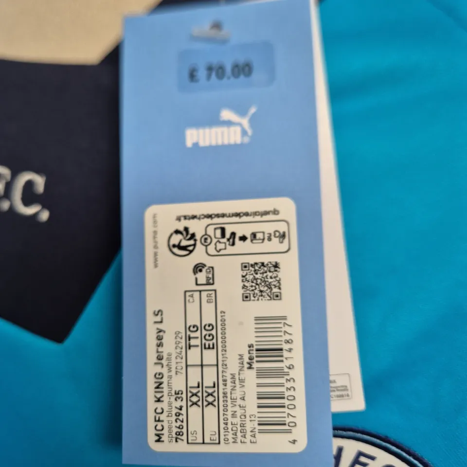 Manchester City FC Jersey – Blue Long Sleeve, Puma, Men's XXL
