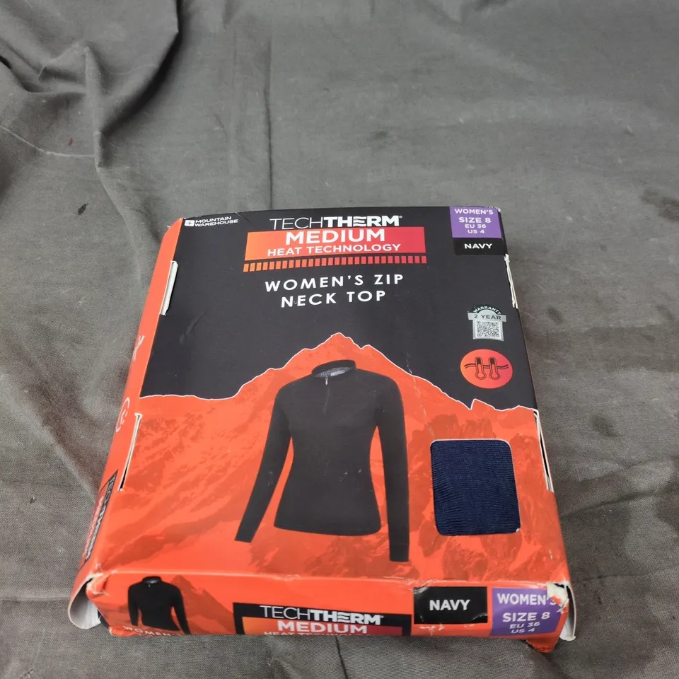 MOUNTAIN WAREHOUSE TECH THERM WOMENS ZIP NECK TOP SIZE 8 NAVY BOXED