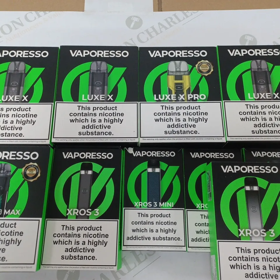 LOT OF 10 ASSORTED VAPORESSO E-CIGS TO INCLUDE LUXE MAX AND XROS 3