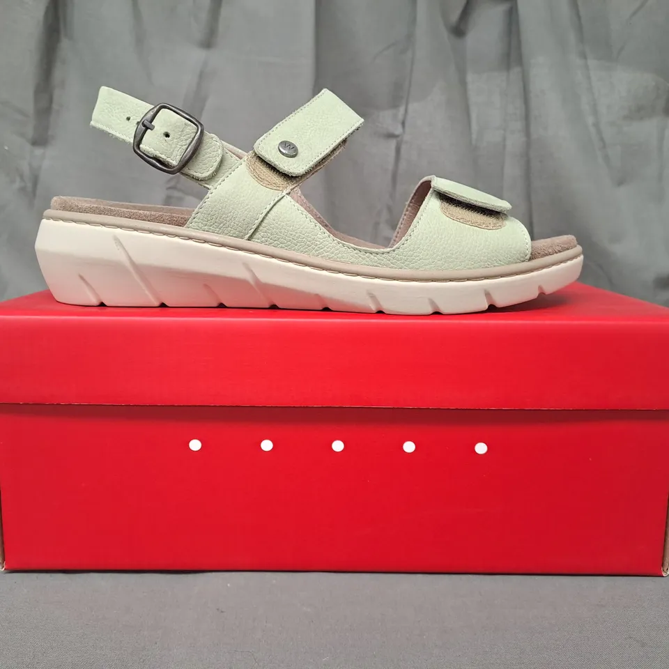 BOXED PAIR OF WOLKY OPEN TOE WEDGE SANDALS IN GREEN EU SIZE 40