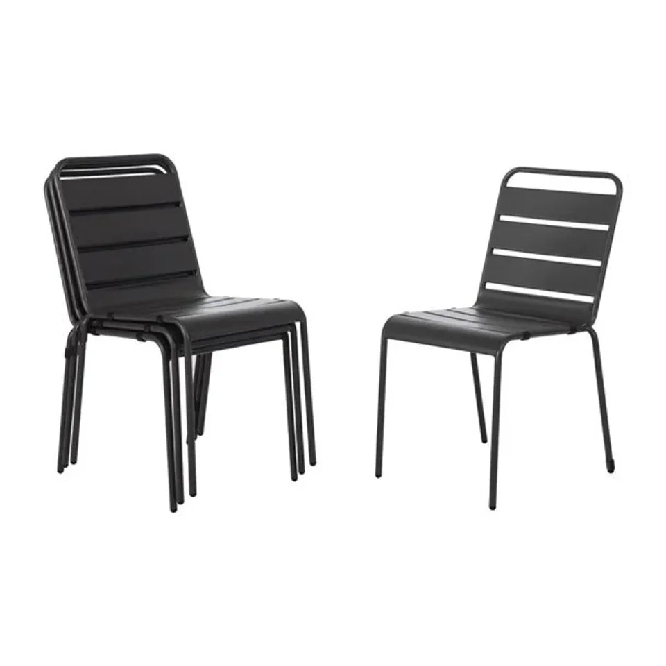 BOXED BOLERO AMALFI SLATTED STEEL SIDE CHAIRS GREY (4 PACK)