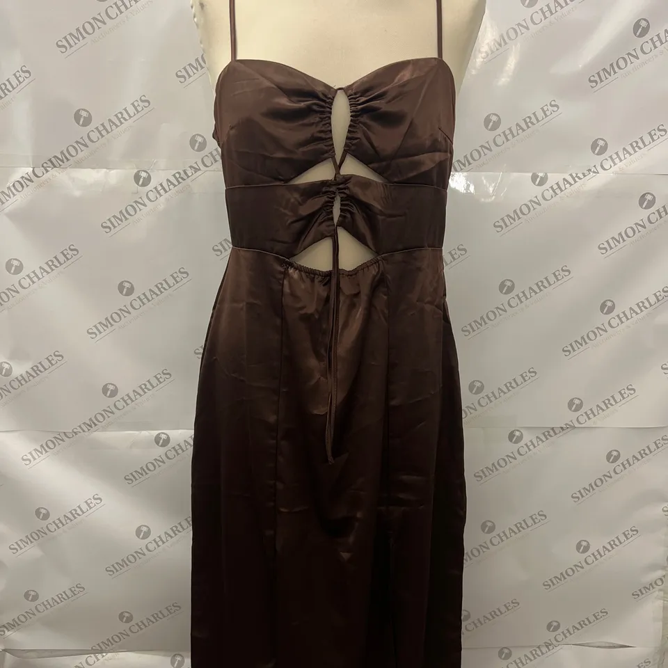 H&M CUT OUT STRAPPY DRESS IN BROWN SIZE 14