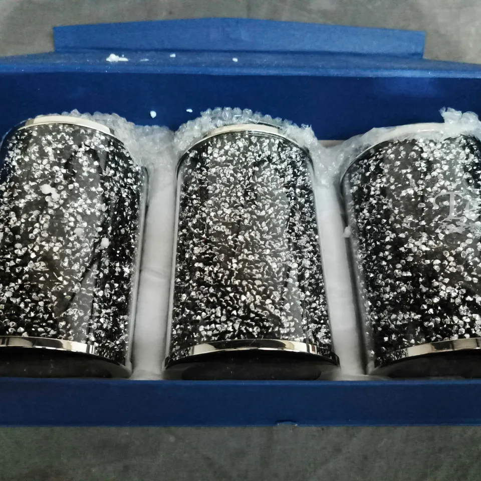3 X GLASS CRYSTAL EFFECT CONTAINERS 