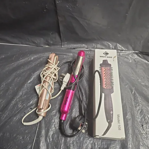 LOT OF 3 ASSORTED ELECTRICAL HAIRCARE PRODUCTS TO INCLUDE - MARK HILL HAIR STRAIGHTENER - CLOUD NINE HAIR STRAIGHTENER - WAVY CHIC STYLING COMB