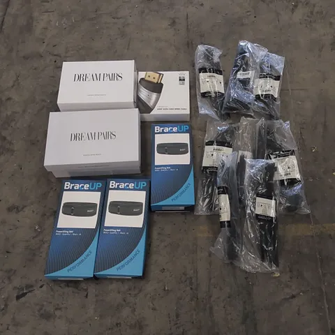PALLET OF ASSORTED HOUSEHOLD ITEMS AND CONSUMER PRODUCTS. INCLUDES POWERLIFTING BELTS, PACKS OF NYLON CABLE TIES, SHOES ETC