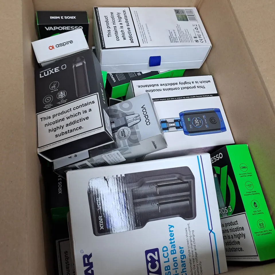 BOX OF ASSORTED E-CIGARATTES TO INCLUDE VAPEROSSO , ASPIRE, INNOKIN ETC.