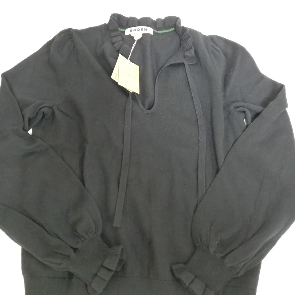BODEN V NECK BOW JUMPER IN BLACK - XS