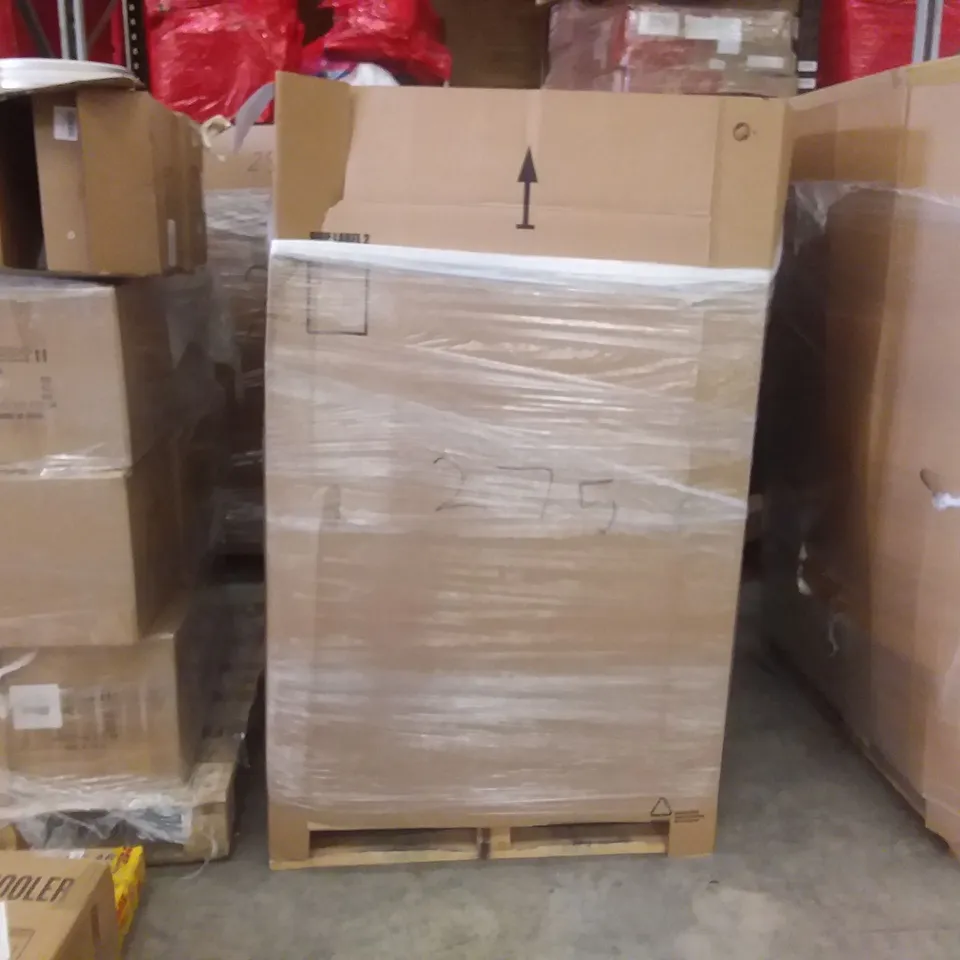 PALLET OF ASSORTED ITEMS INCLUDING AIR COOLER, DUAL LONG ARM TV WALL MOUNT, WALL MOUNTED CHIN UP BAR, FORGING MOUNT TV WALL MOUNT, HOMEBASE ROUND PARASOL BASE, ARTIC MAX 24 LITRE COOL BOX