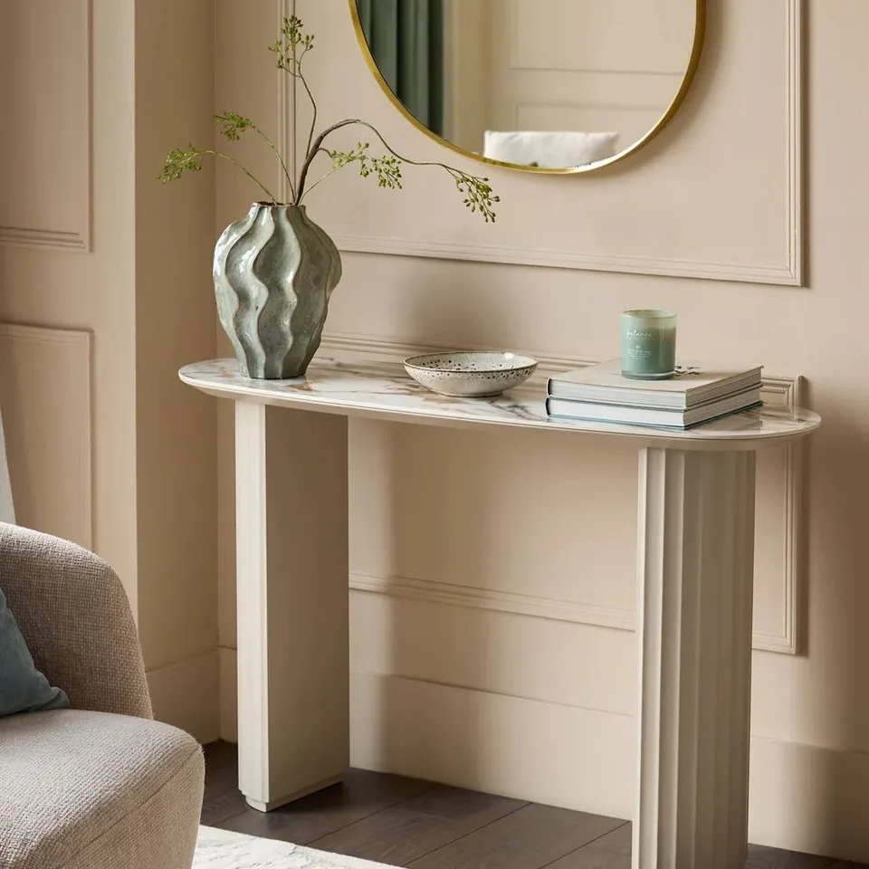 BOXED DANETTI AUSTIN NATURAL CERAMIC CONSOLE TABLE (2 BOXES)