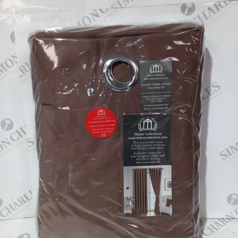 MILANO COLLECTIONS BLACKOUT THERMAL EYELET CURTAINS IN BROWN