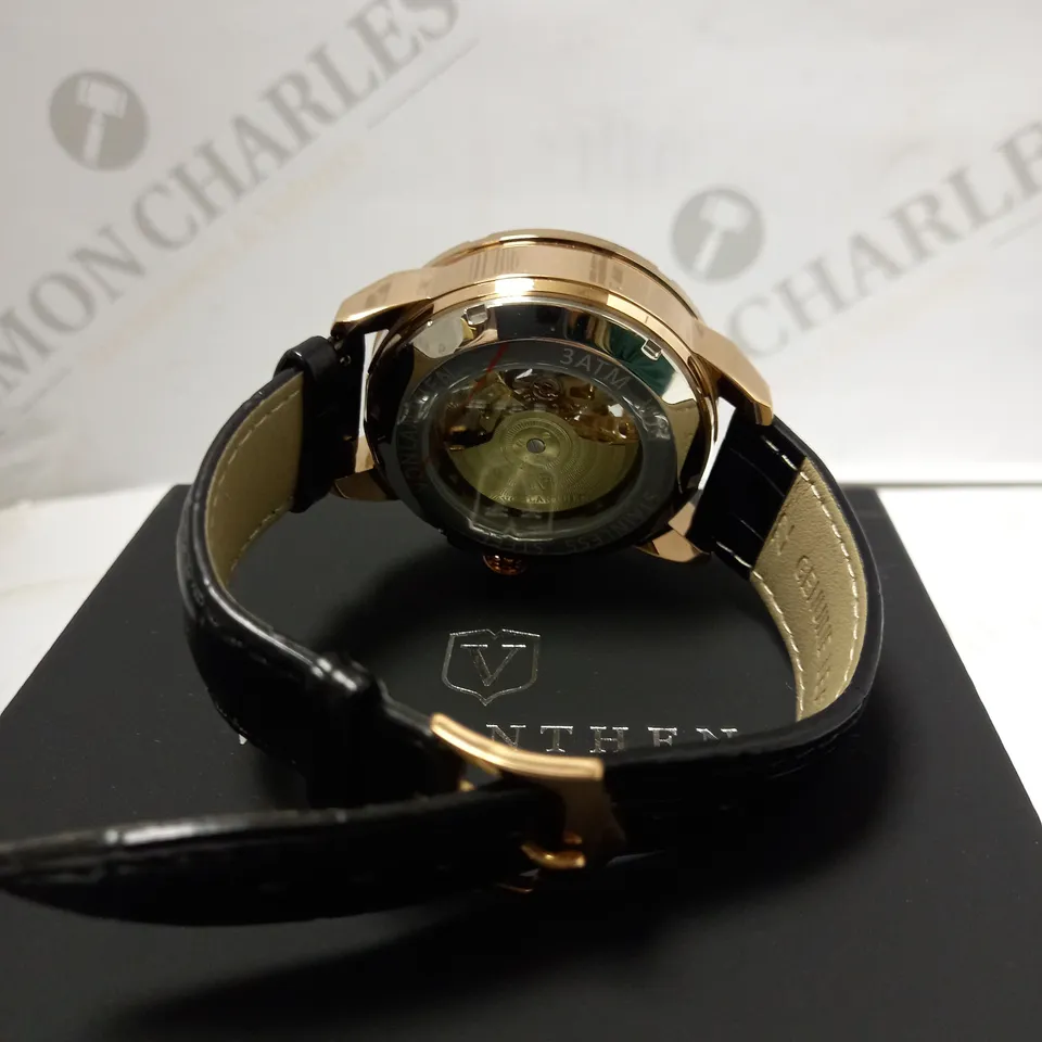 VONLANTHEN PART SKELETON CHRONOGRAPH BLACK LEATHER STRAP WRISTWATCH