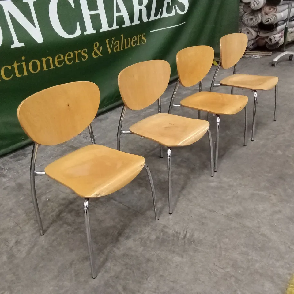 SET OF 4 STACKABLE WOOD DINING CHAIRS WITH METAL LEGS