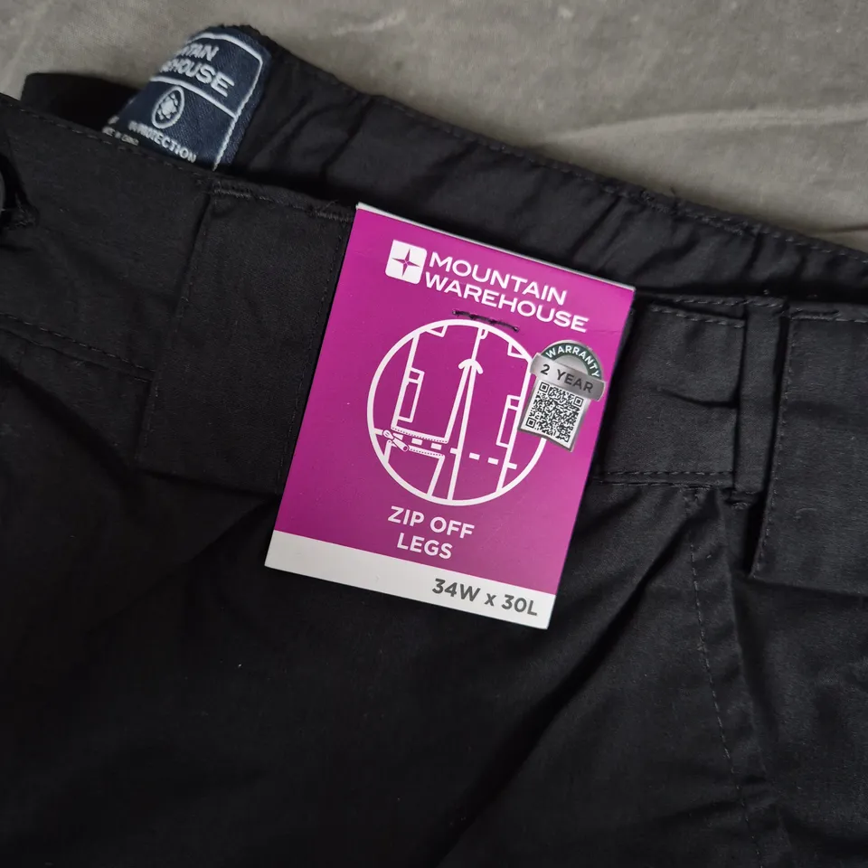 MOUNTAIN WAREHOUSE ZIP-OFF PANTS, BLACK – MEN'S CARGO TROUSERS, UK 34S (EU 50S, US 34S), WAIST 34, INSEAM 30
