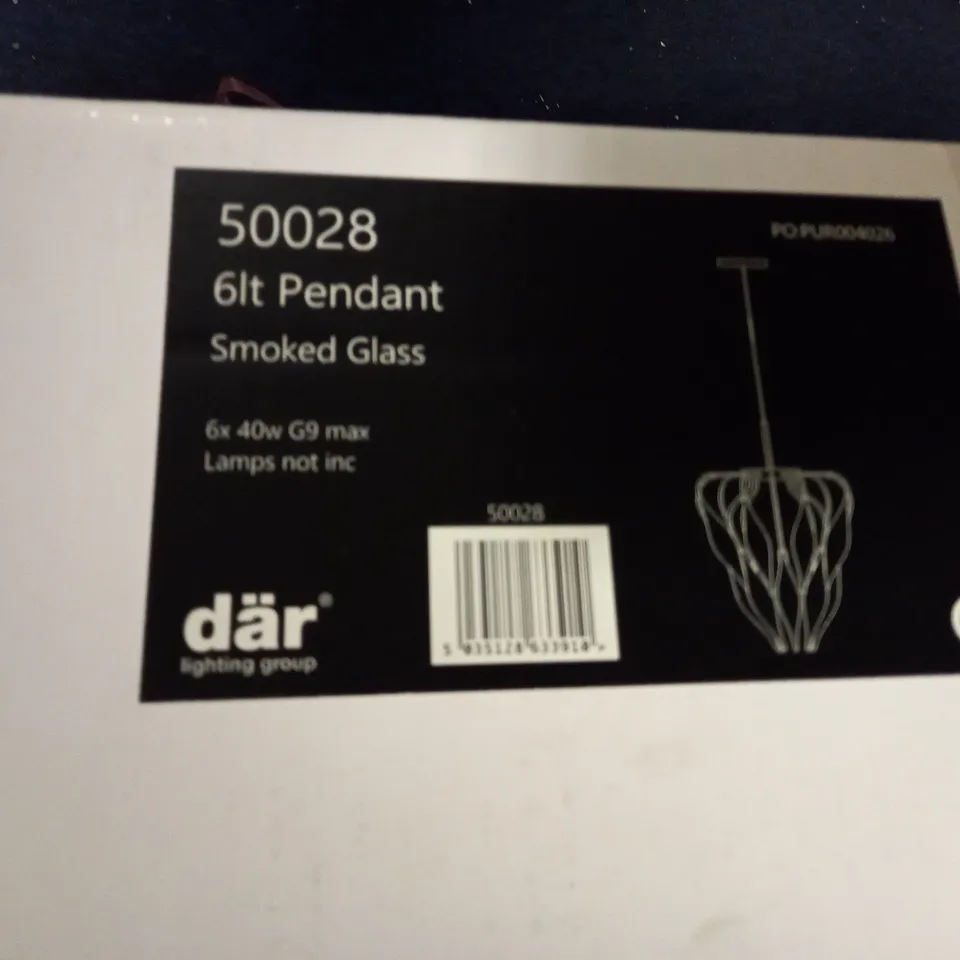 BOXED BRAND NEW TSUKI 6 LIGHT G9 POLISHED CHROME PENDANT WITH SMOKED TULIP SHADES