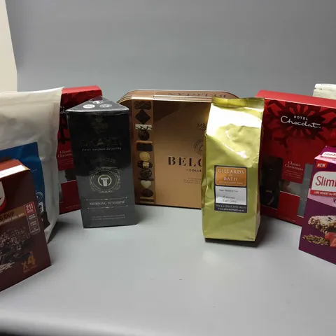APPROXIMATELY 9 ASSORTED FOOD & DRINK ITEMS TO INCLUDE MYPROTEIN IMPACT CREATINE (250g), BROWNBEAR COOL BRAZIL FRESH COFFEE BAGS (50 x 8g), M&S BELGIAN COLLECTION (500g), ETC