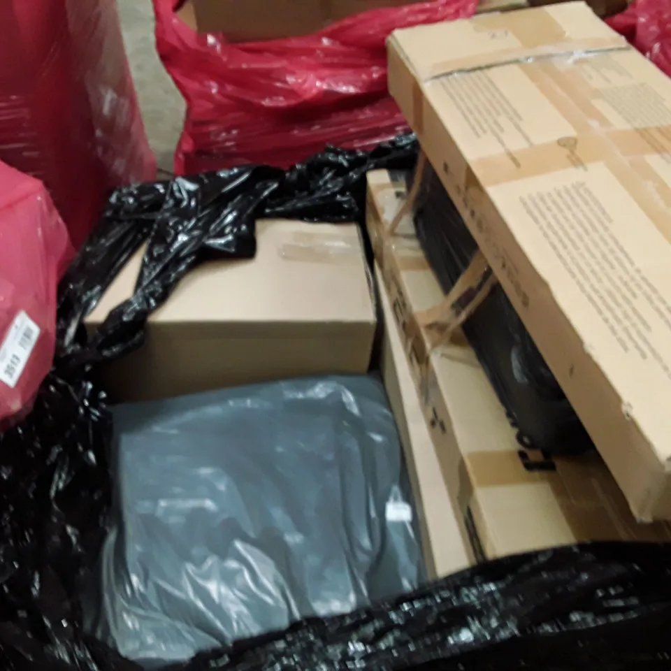 PALLET TO CONTAIN AN ASSORTMENT OF HOUSEHOLD ITEMS TO INCLUDE CAR SEAT COVERS, CAMPING CHAIRS, TV WALL MOUNT AND CHILDREN'S TOYS ECT