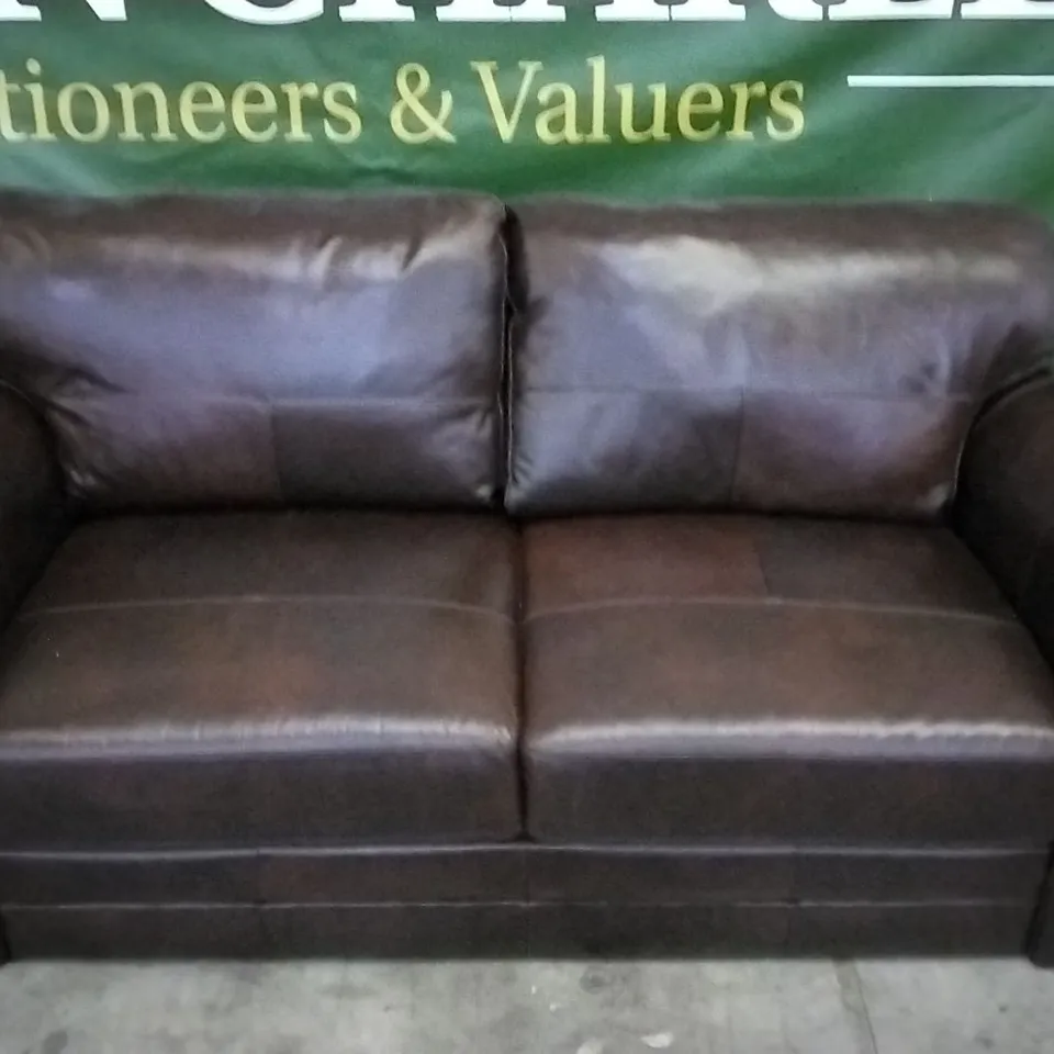 QUALITY DESIGNER CHESTNUT LEATHER 3 SEATER SOFA