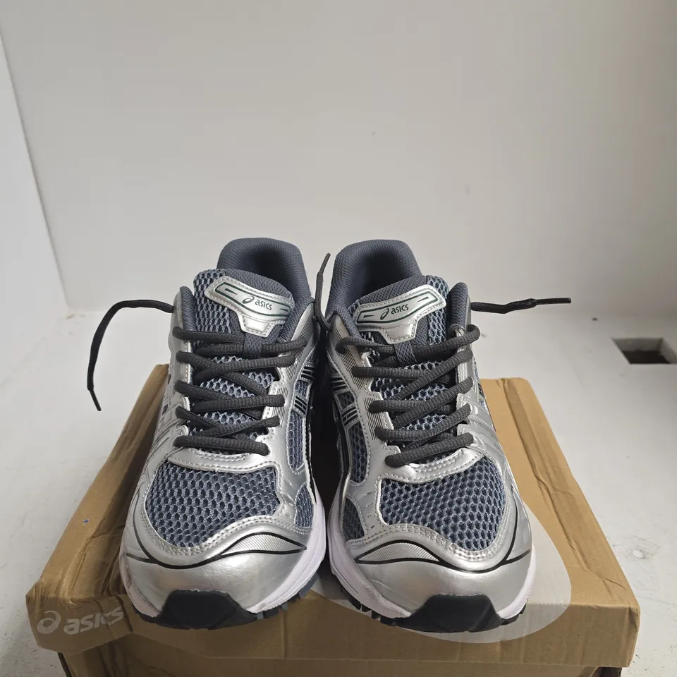 BOXED PAIR OF ASICS GEL-KAYANO 14 RUNNING SHOES – SILVER/GREY, UK 9