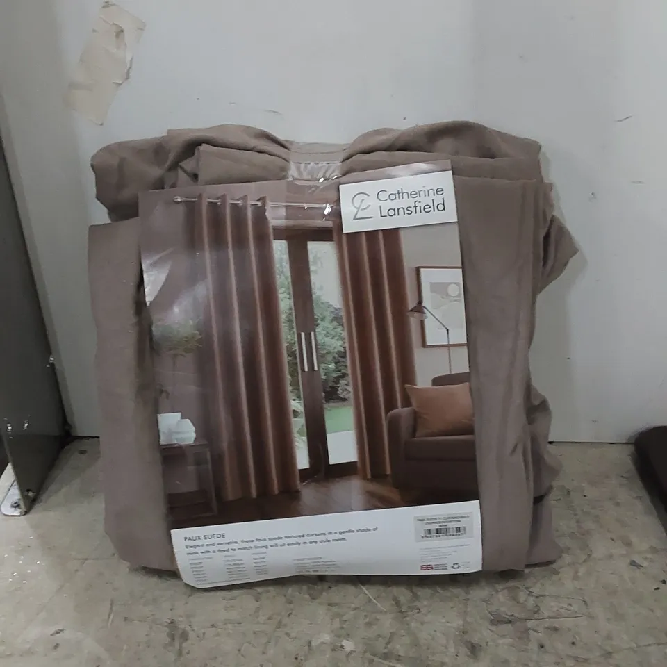 FAUX SUADE EYELET CURTAINS - MINK // SIZE: 168 X 183cm