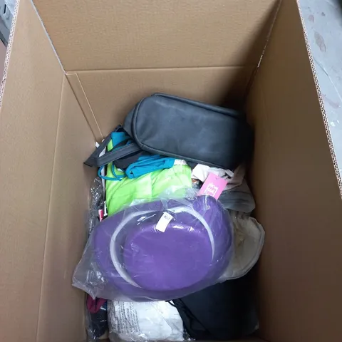 BOX OF APPROXIMATELY 10 VARIOUS PIECES OF CLOTHING IN DIFFERENT SIZES, STYLES AND COLOURS