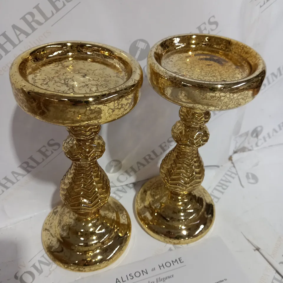 BOXED ALISON CORK PRE-LIT SET OF 2 MERCURY GLASS CANDLE HOLDERS