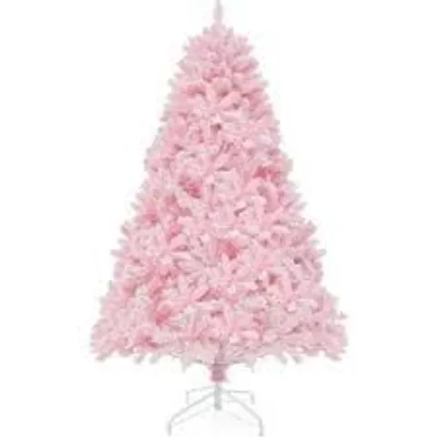 BOXEX COSTWAY ARTIFICIAL CHRISTMAS TREE 180 CM PINK, LED CHRISTMAS TREE WITH SNOW, 8 LIGHTING MODES, CHRISTMAS TREE WITH COLORED LIGHTS AND METAL STAND