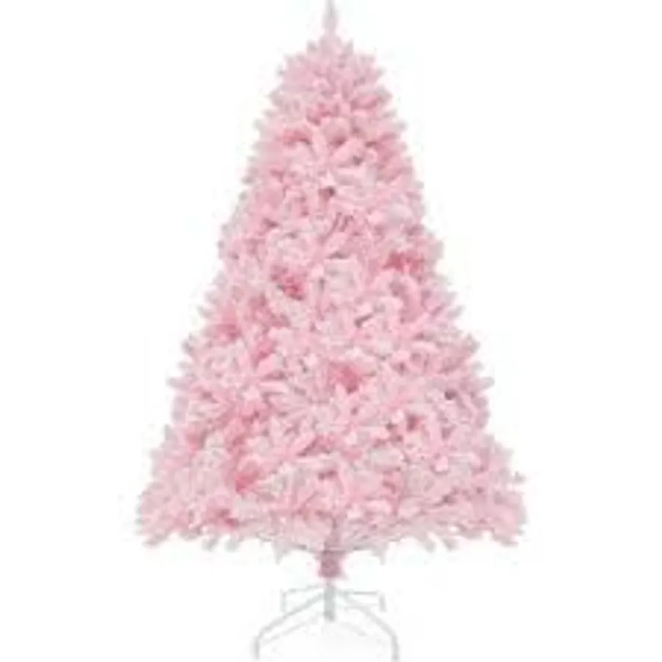 BOXEX COSTWAY ARTIFICIAL CHRISTMAS TREE 180 CM PINK, LED CHRISTMAS TREE WITH SNOW, 8 LIGHTING MODES, CHRISTMAS TREE WITH COLORED LIGHTS AND METAL STAND