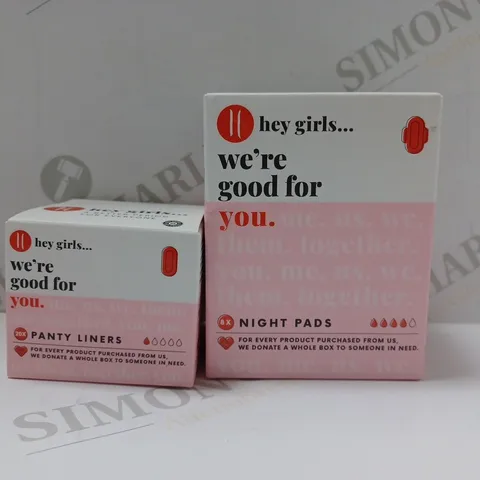 BOX OF APPROX 13 ASSORTED HEY GIRLS TO INCLUDE - 8X NIGHT PADS - 20X PANTY LINERS