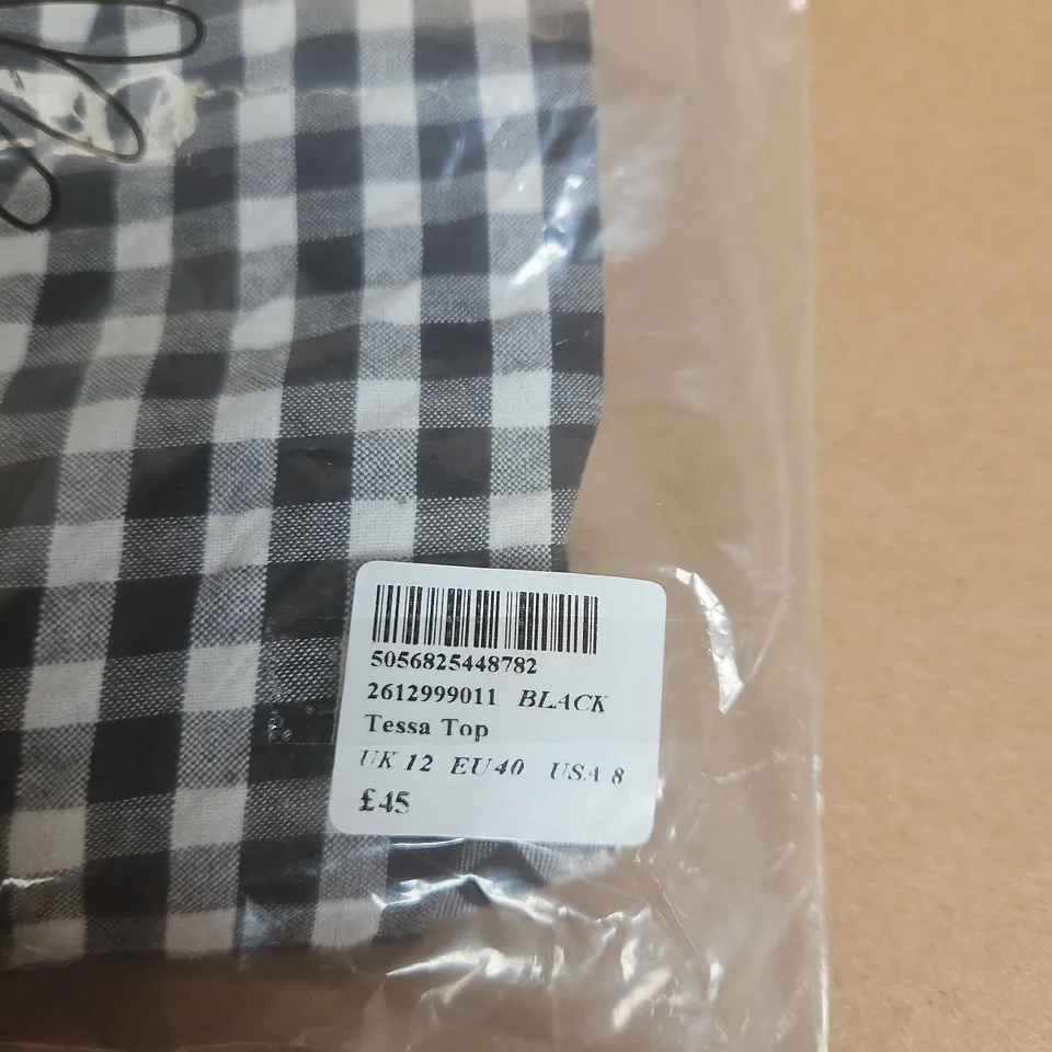 NOBODY'S CHILD TESSA TOP – BLACK & WHITE GINGHAM, UK 12 (EU 40, USA 8)