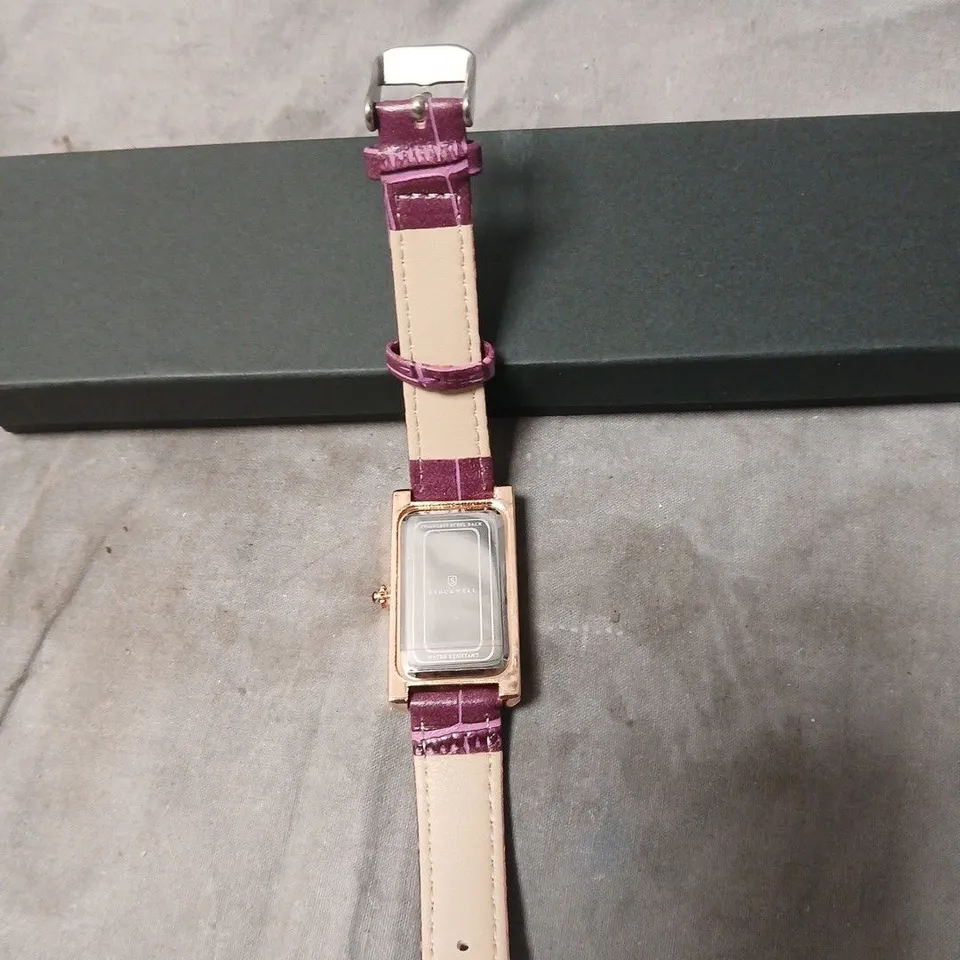 STOCKWELL RECTANGULAR WRISTWATCH – ROSE GOLD-TONE CASE WITH PURPLE CROC-EFFECT STRAP