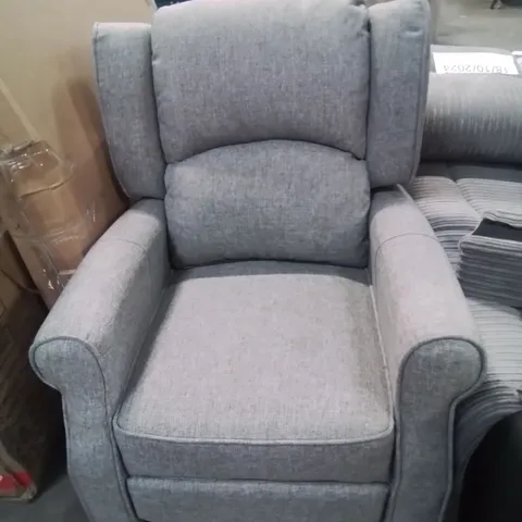 QUALITY DESIGNER GREY FABRIC UPHOLSTERED RECLINING ARMCHAIR 
