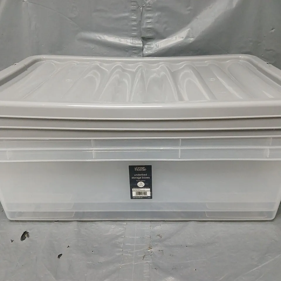 LOT OF 3 UNDERBED STORAGE BOXES IN CLEAR/GREY 32L