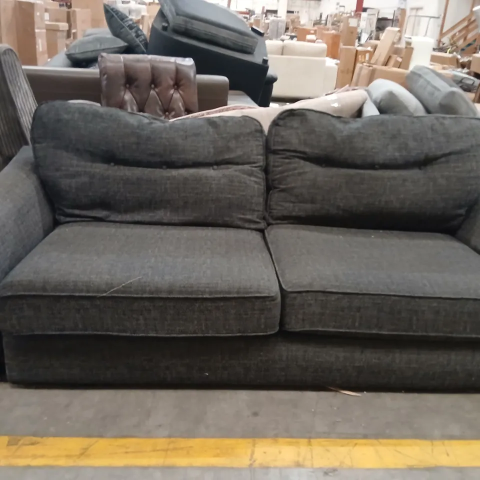 DESIGNER GREY FABRIC BUTTON BACK THREE SEATER SOFA