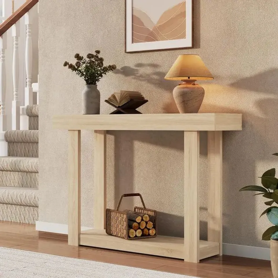 BOXED GARVEE WOODEN CONSOLE TABLE 46-INCH NARROW FARMHOUSE ACCENT TABLE NATURAL BLONDE