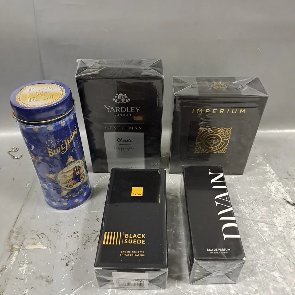 APPROXIMATELY 5 ASSORTED SEALED FRAGRANCES TO INCLUDE - YARDLEY GENTLEMEN - IMPERIUM - DIVAIN - ETC